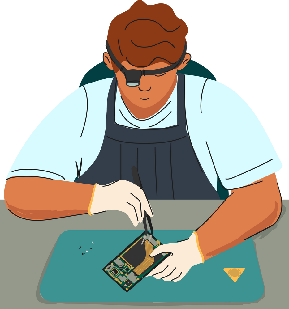 Phone Repair Service Icon Vector Man Solder Wire